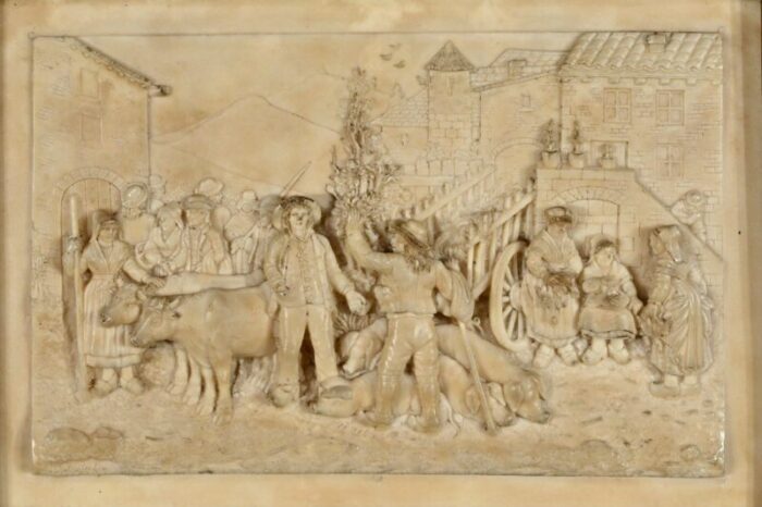 bas relief painting in petrified limestone by c f becker late 19th century 2