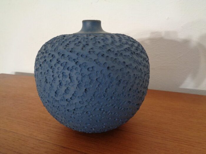 bauhaus blue studio ceramic vase by heiner hans koerting 1940s 1