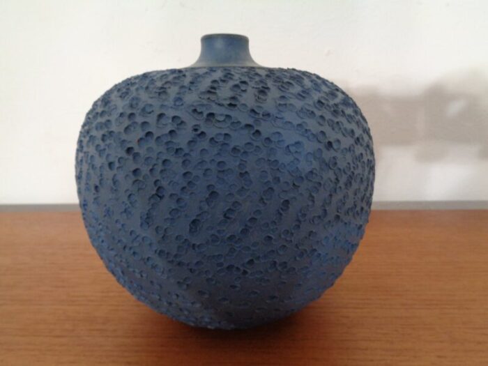 bauhaus blue studio ceramic vase by heiner hans koerting 1940s 3