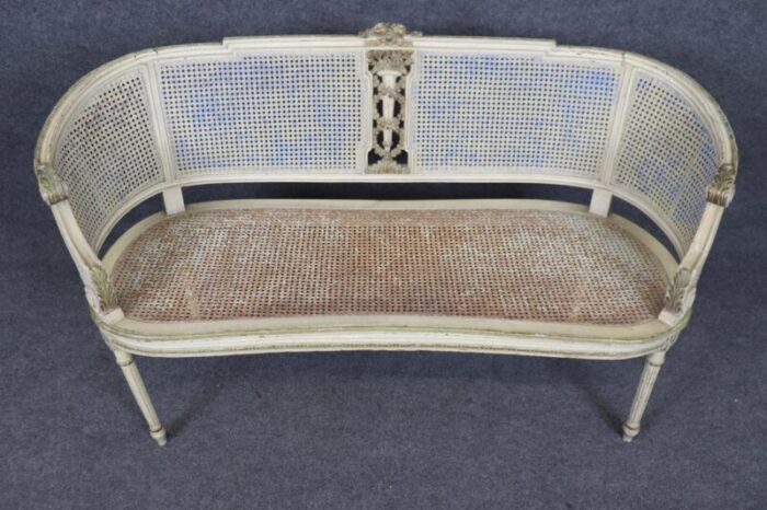 beautiful painted french louis xvi style cane settee 0140