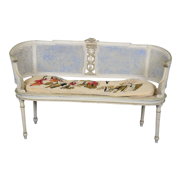 beautiful painted french louis xvi style cane settee 1655