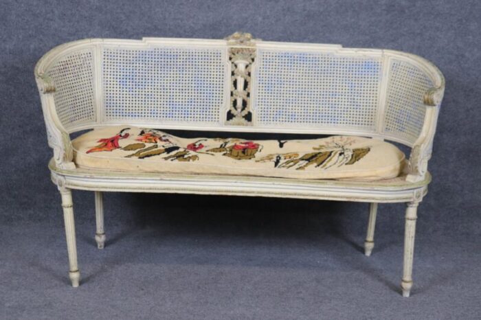 beautiful painted french louis xvi style cane settee 3827