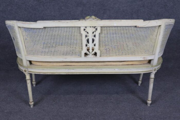 beautiful painted french louis xvi style cane settee 8405