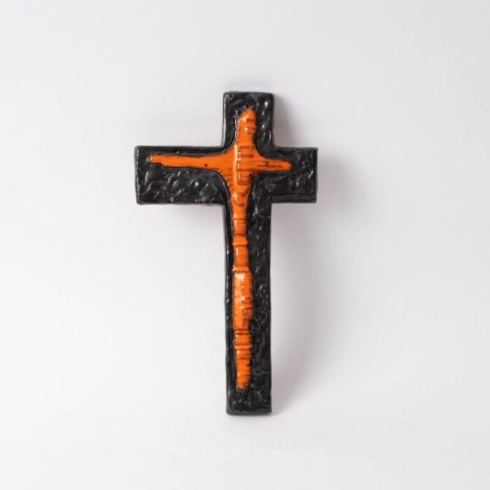 belgian ceramic crucifix by f sanchez from perignem 1960s 1