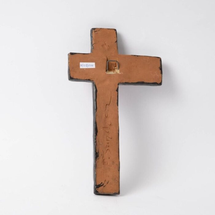 belgian ceramic crucifix by f sanchez from perignem 1960s 5