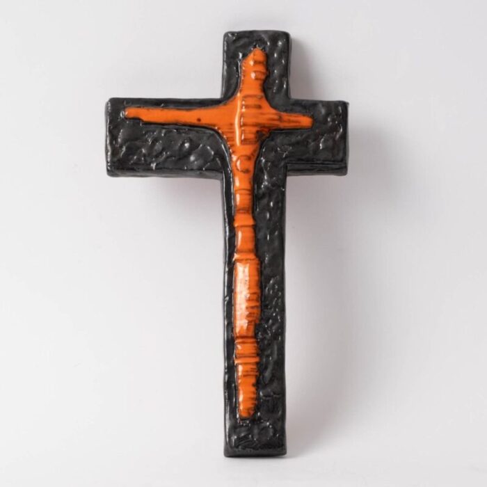 belgian ceramic crucifix by f sanchez from perignem 1960s 6