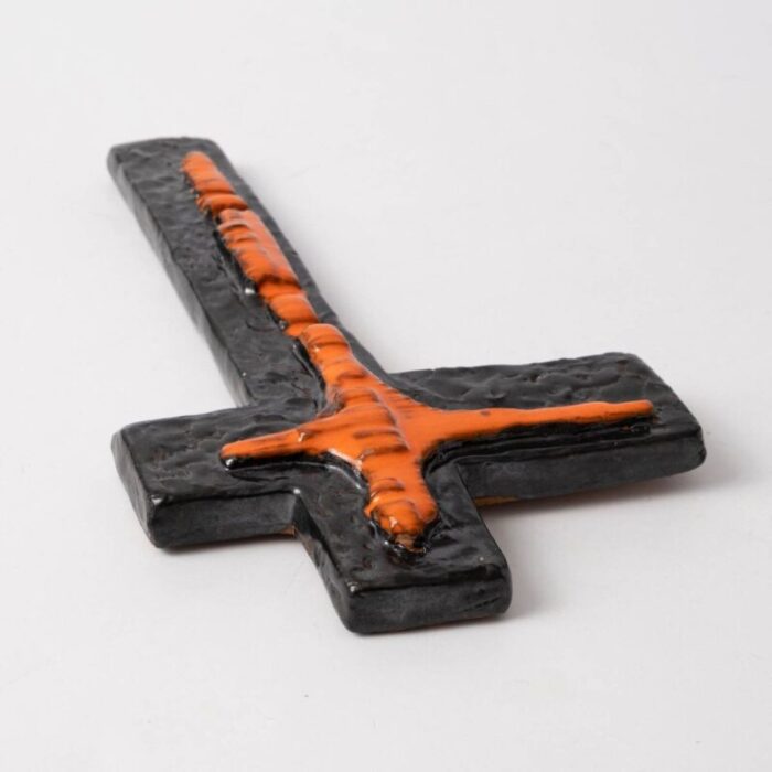 belgian ceramic crucifix by f sanchez from perignem 1960s 7