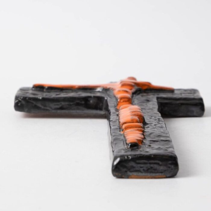 belgian ceramic crucifix by f sanchez from perignem 1960s 9