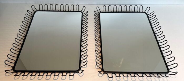 black lacquered metal mirrors in the style of jean royere 1980s set of 2 1