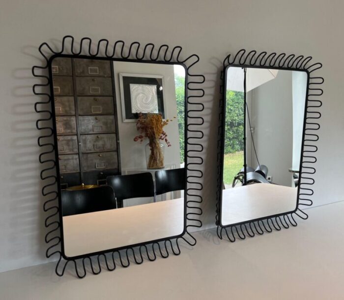 black lacquered metal mirrors in the style of jean royere 1980s set of 2 11