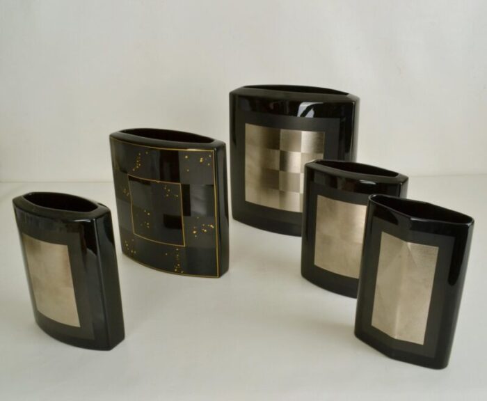 black porcelain studio line vases by dresler treyden for rosenthal set of 5 10