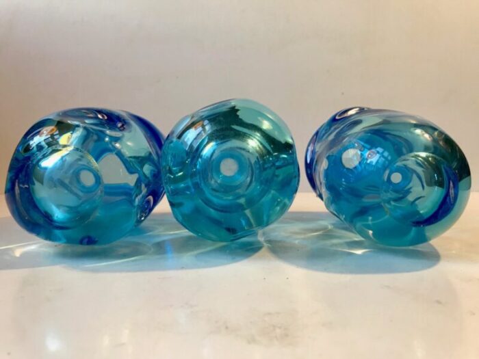 blue glass vases by jan beranek for skrdlovice 1960s set of 3 6