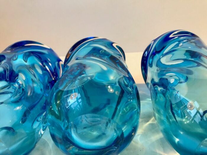 blue glass vases by jan beranek for skrdlovice 1960s set of 3 7