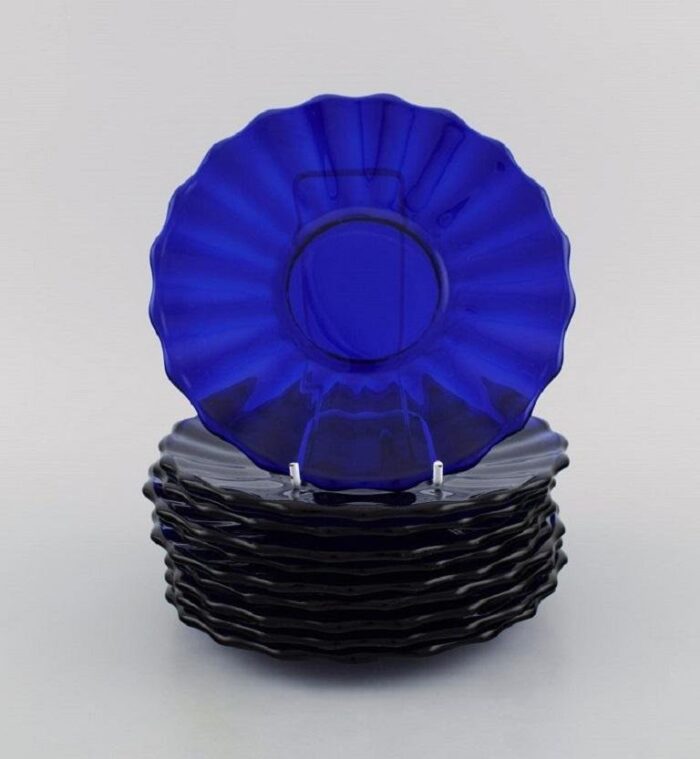 blue mouth blown art glass plates by monica bratt for reijmyre set of 10 2 scaled