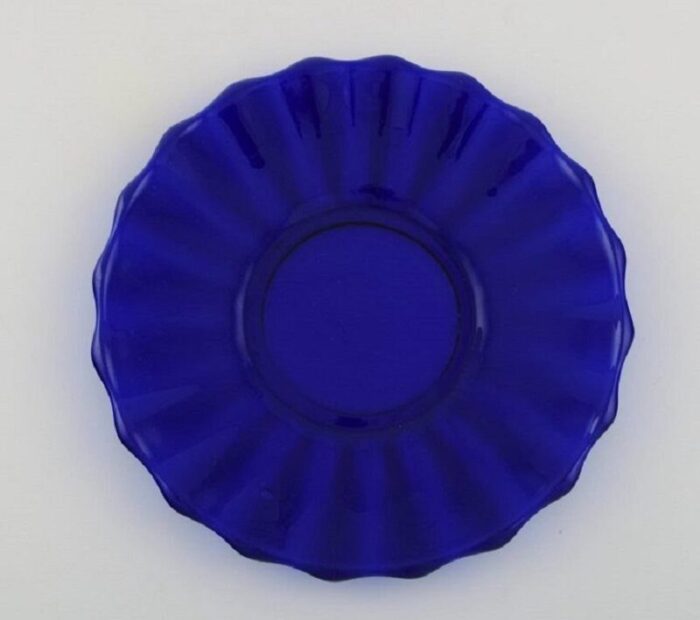 blue mouth blown art glass plates by monica bratt for reijmyre set of 10 4