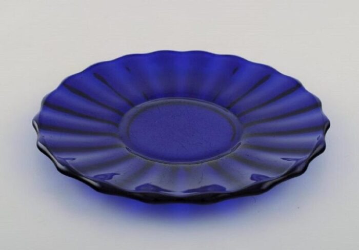 blue mouth blown art glass plates by monica bratt for reijmyre set of 10 5