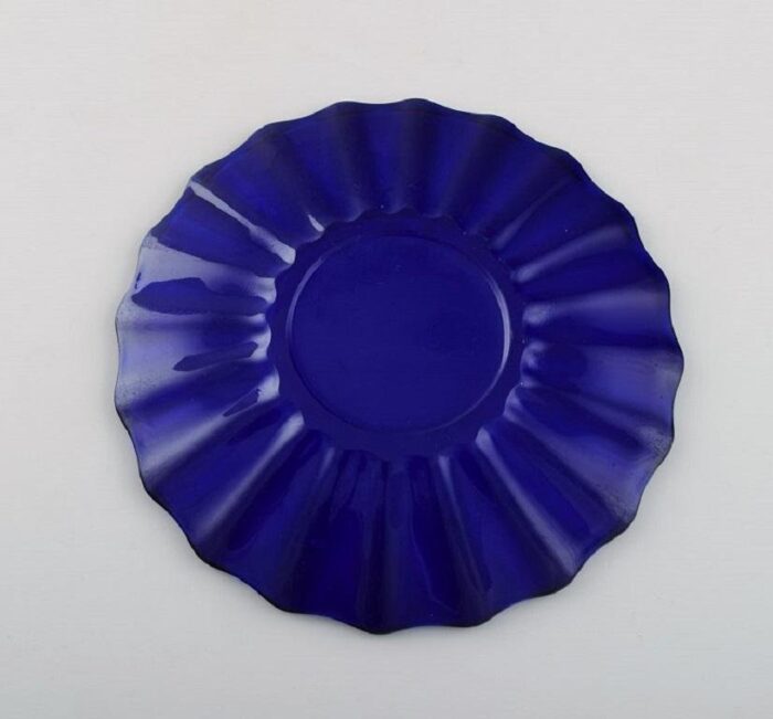 blue mouth blown art glass plates by monica bratt for reijmyre set of 10 8 scaled