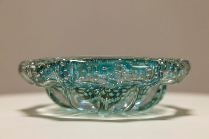 blue transparent small murano glass bowl italy 1950s 3966