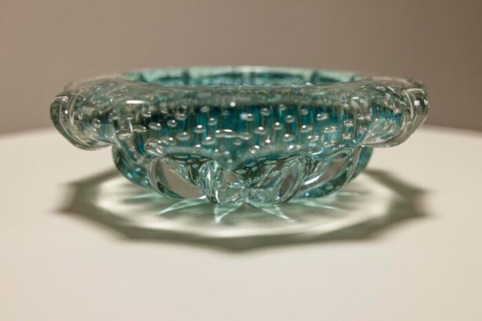 blue transparent small murano glass bowl italy 1950s 4869