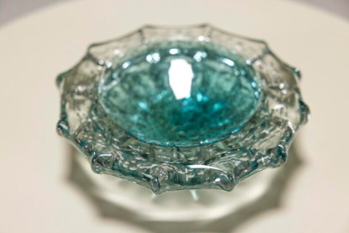 blue transparent small murano glass bowl italy 1950s 5419