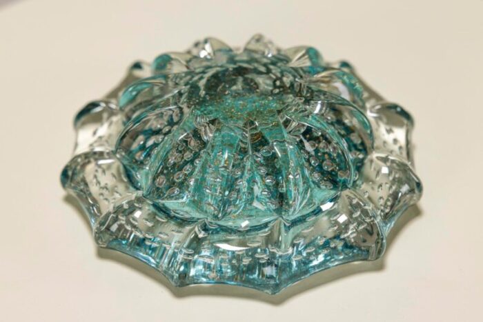 blue transparent small murano glass bowl italy 1950s 7628