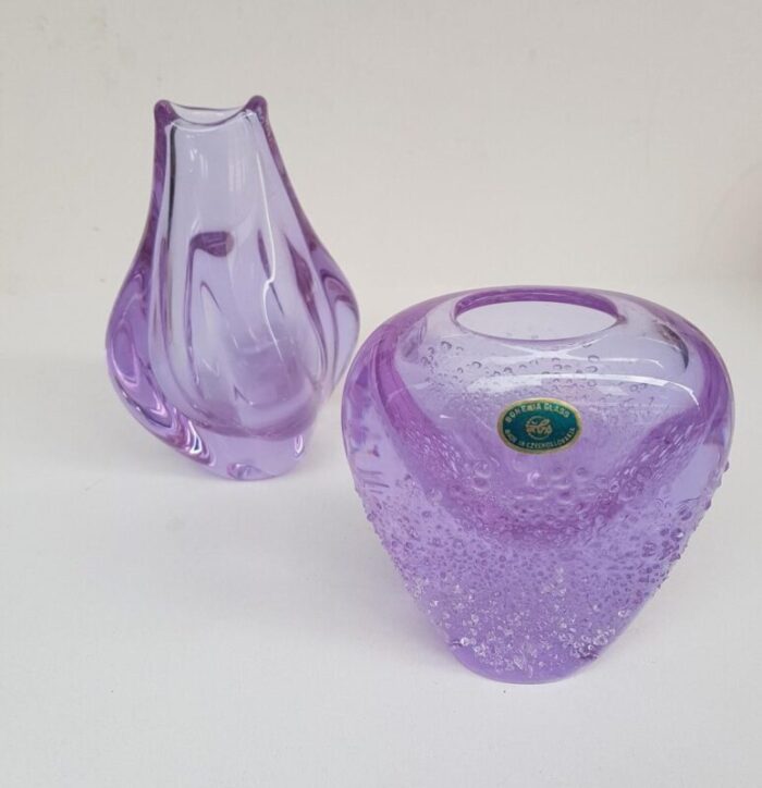 bohemian glass vases by miroslav klinger 1960s set of 2 2