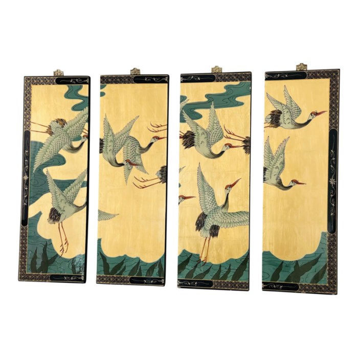 boho chic japanese gold screen with cranes set of 4 8940