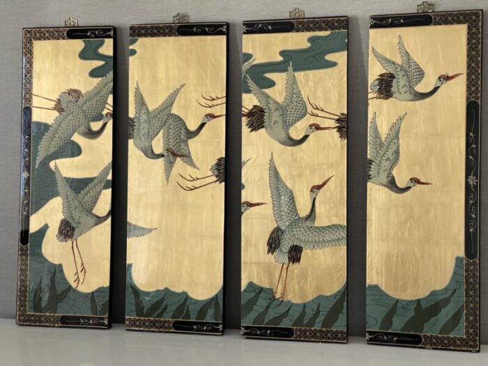 boho chic japanese gold screen with cranes set of 4 9972