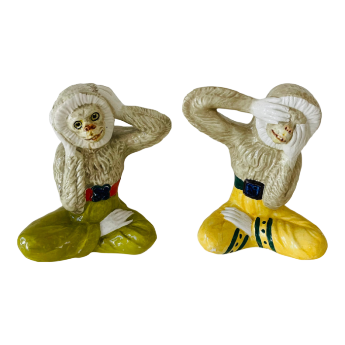 boho chic pair of vintage majolica style monkeys 7609