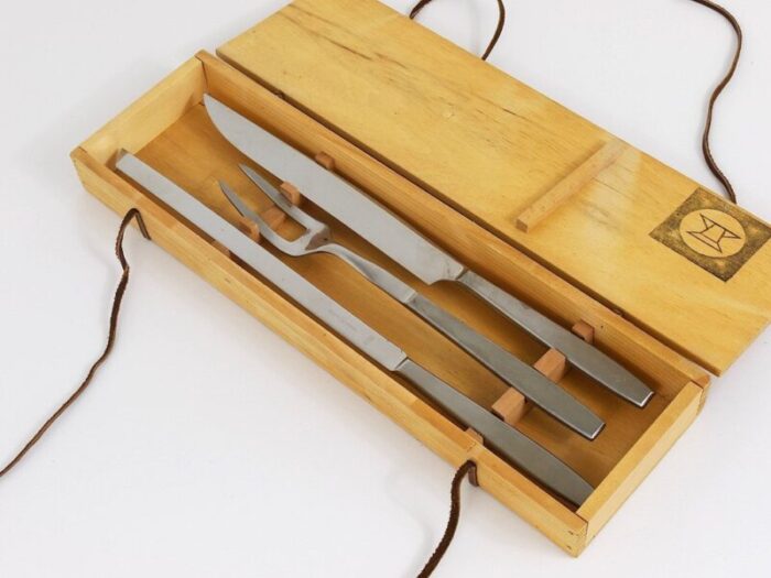 boxed amboss 2050 carving knives and fork attributed to helmut alder austria 1950s set of 3 4