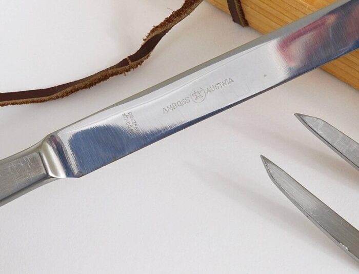 boxed amboss 2050 carving knives and fork attributed to helmut alder austria 1950s set of 3 7