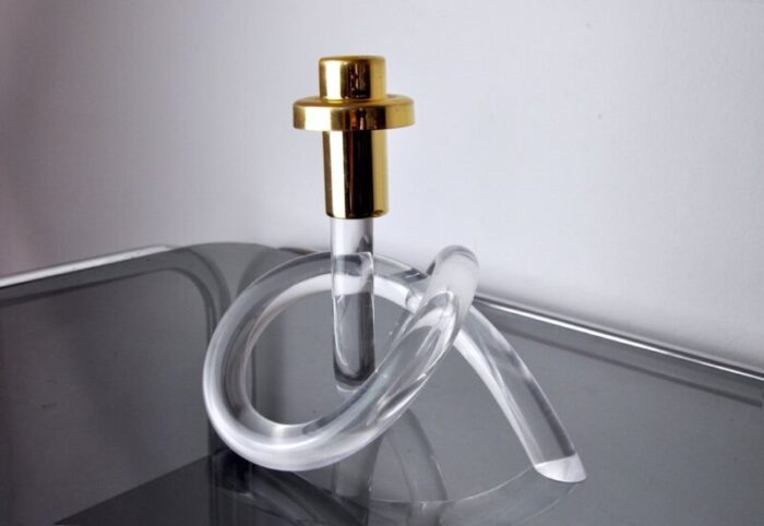 brass acrylic glass pretzel candleholder by dorothy thorpe 1970s 1