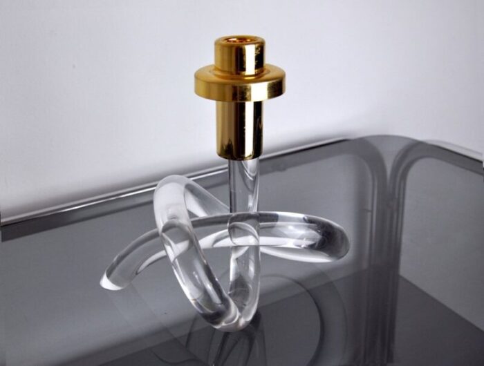 brass acrylic glass pretzel candleholder by dorothy thorpe 1970s 3