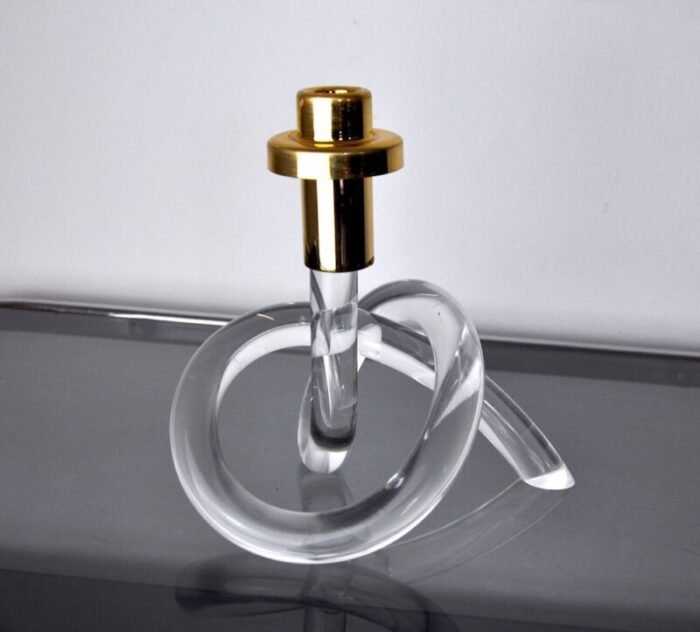 brass acrylic glass pretzel candleholder by dorothy thorpe 1970s 5