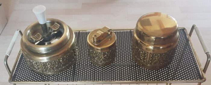 brass smoker set with putti relief from erhard sons 1960s set of 4 3