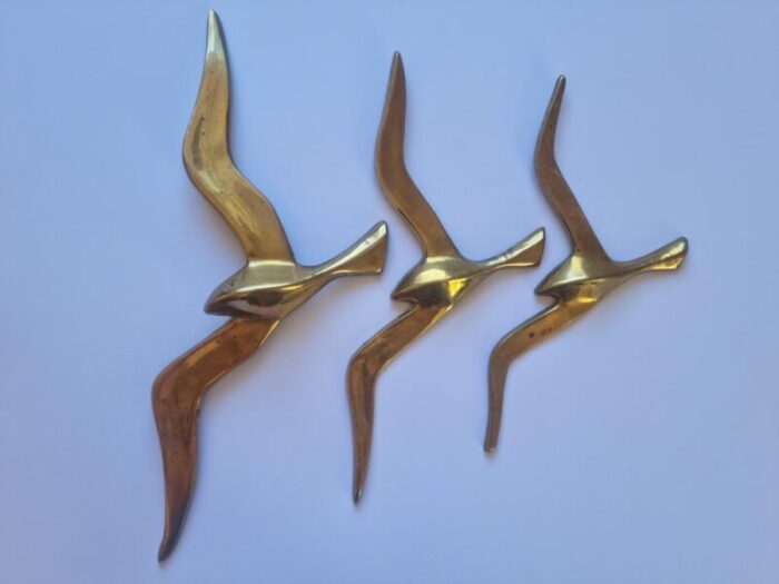 brass wall decor sculptures of seagulls austria 1963 set of 3 13