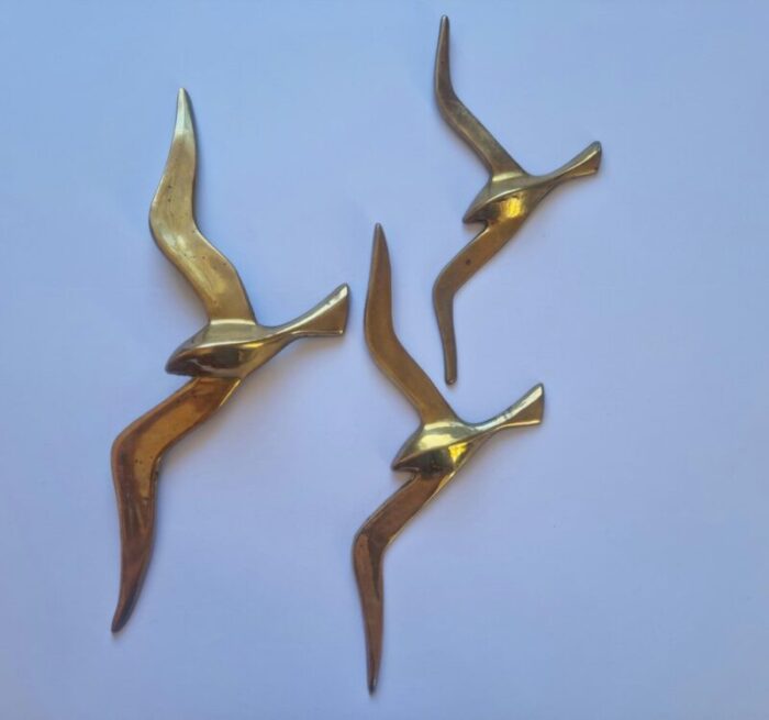 brass wall decor sculptures of seagulls austria 1963 set of 3 8