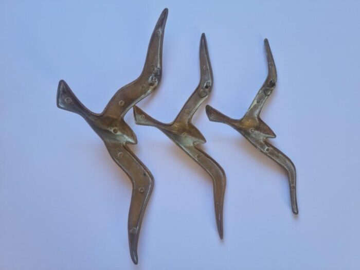 brass wall decor sculptures of seagulls austria 1963 set of 3 9