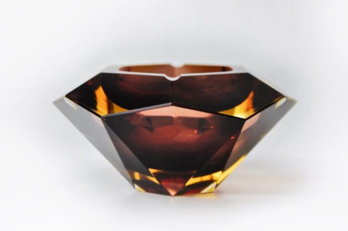 brown and yellow sommerso ashtray in faceted glass attributed to seguso murano italy 1970s 6