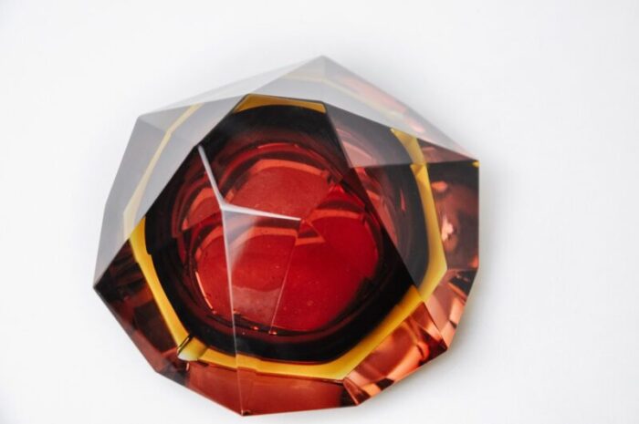 brown and yellow sommerso ashtray in faceted glass attributed to seguso murano italy 1970s 7