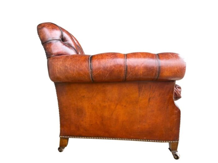 brown leather tufted armchairs a pair 1839