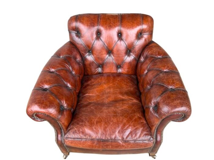 brown leather tufted armchairs a pair 2430