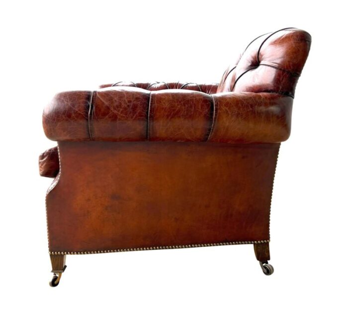 brown leather tufted armchairs a pair 5045