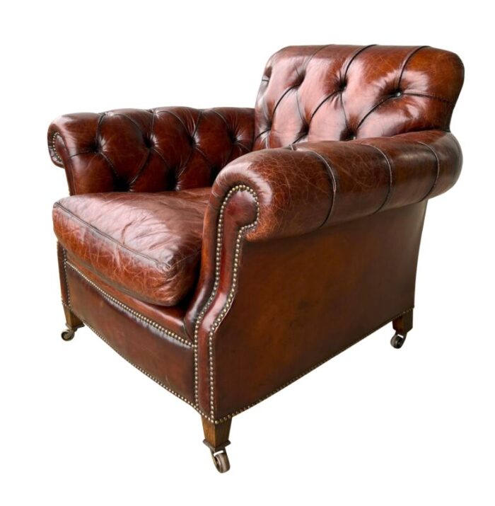 brown leather tufted armchairs a pair 5053