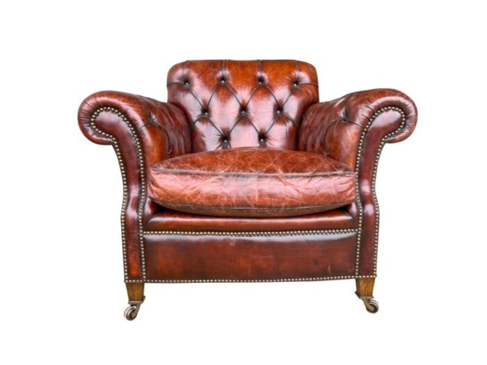 brown leather tufted armchairs a pair 5246