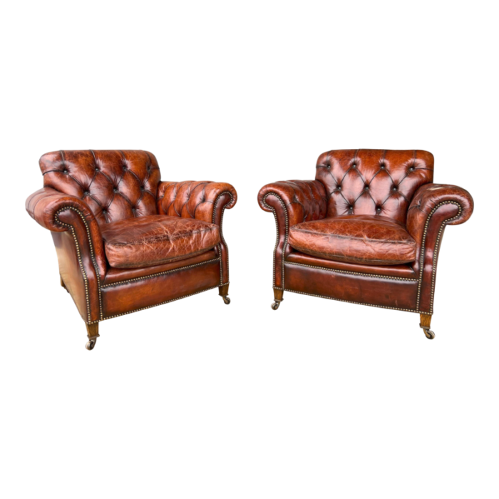 brown leather tufted armchairs a pair 6217