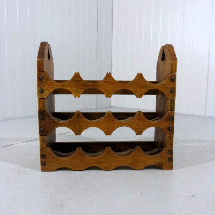 brutalist oak wine rack 1970s 2359