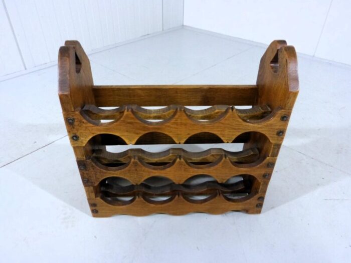 brutalist oak wine rack 1970s 3384