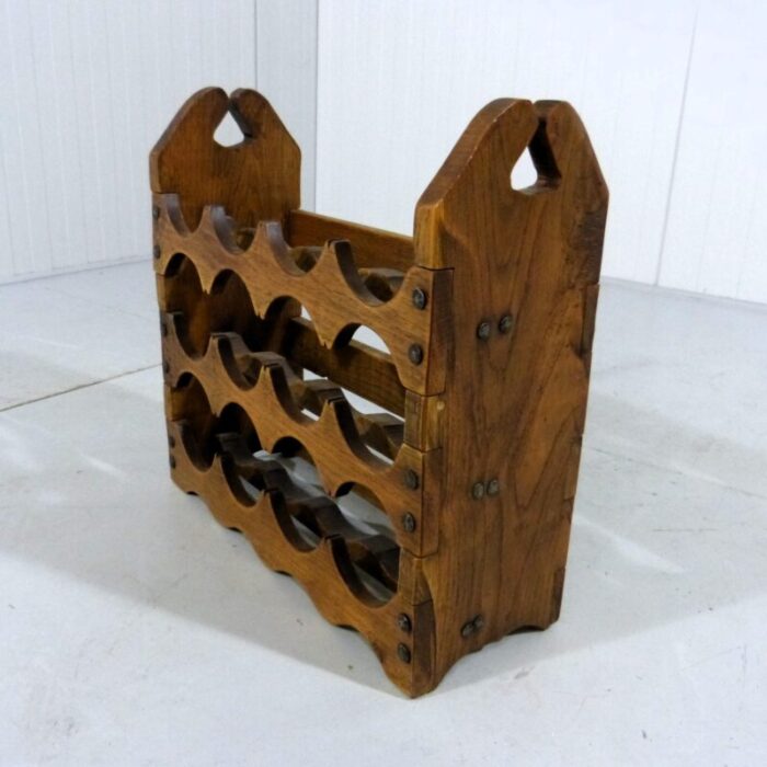 brutalist oak wine rack 1970s 5723