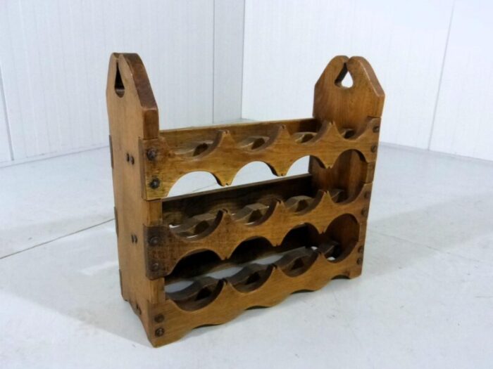 brutalist oak wine rack 1970s 5727